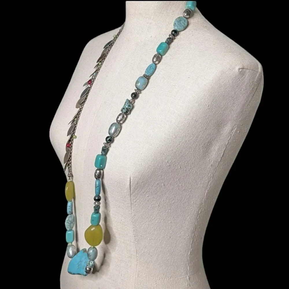 Chicos Mixed Metal Stone & Bead Long Necklace 16